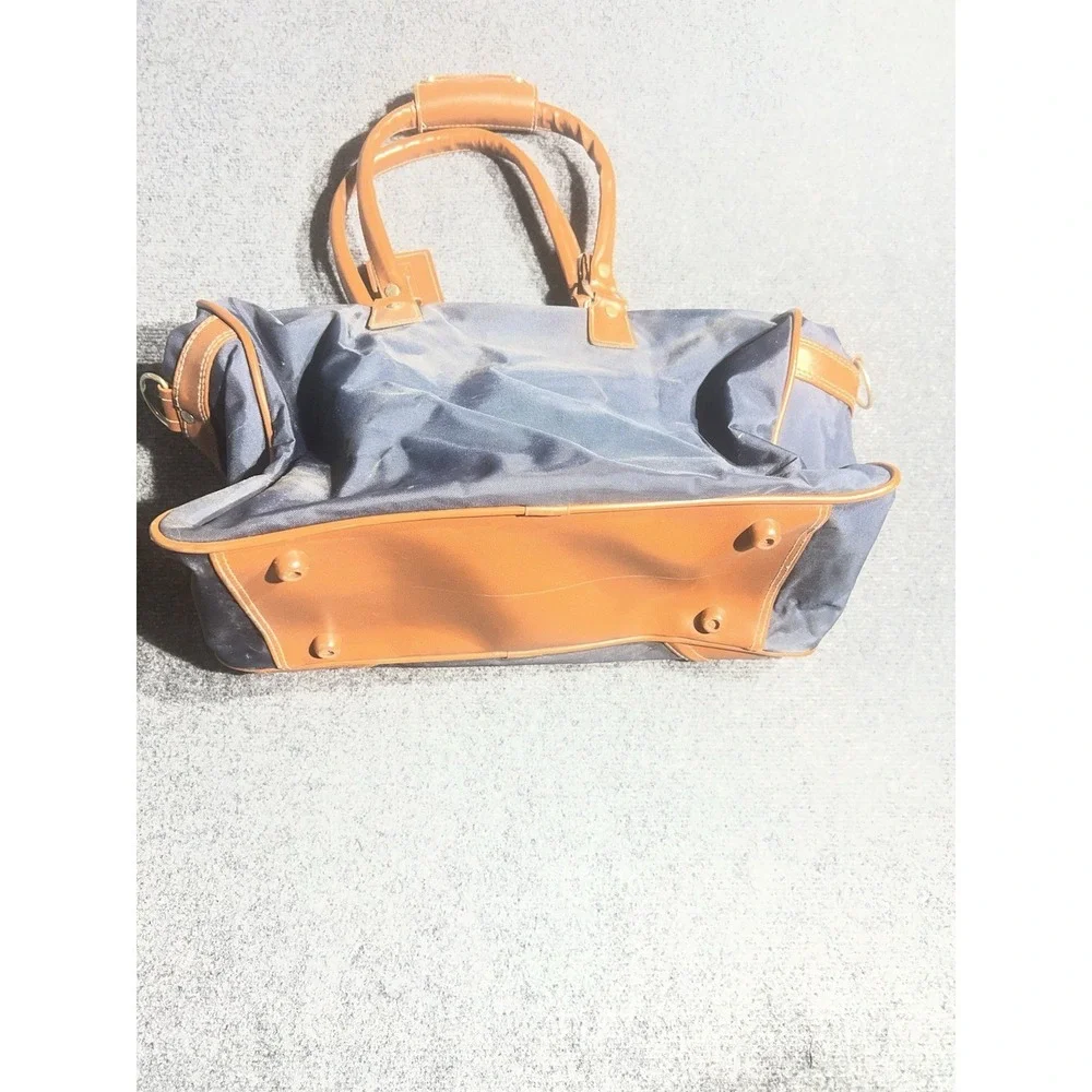 Jaguar Navy Blue Nylon Duffel Bag Tan Trim Travel Luggage Weekend‎ Bag